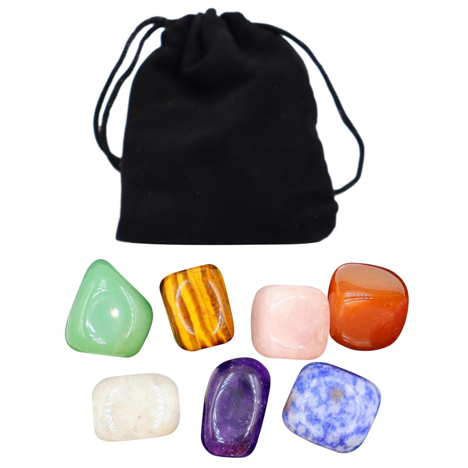 Healing Stones Set - 7 Colour Crystal Stones - Polished Crystals & Raw Chakra Stones for Aura Cleaning, Yoga, Meditation,