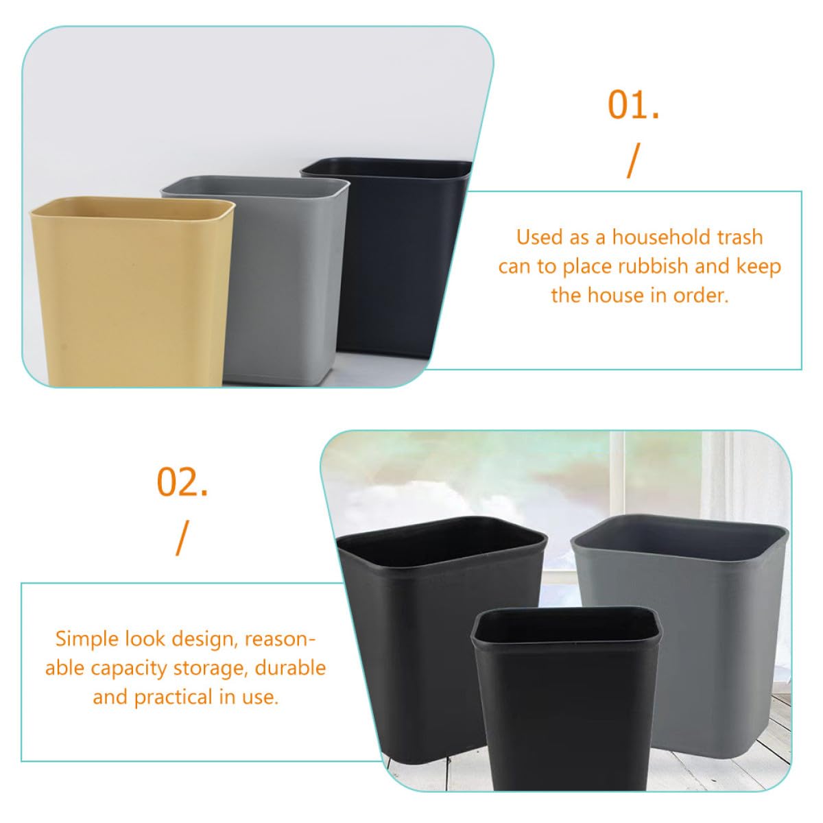 Outanaya Bidoni della Spazzatura Domestici Rettangolari in Plastica 8l Set da 2, Contenitori per Raccolta Rifiuti per Ufficio e Casa, Cestini per Carta e Rifiuti da Scrivania, Design