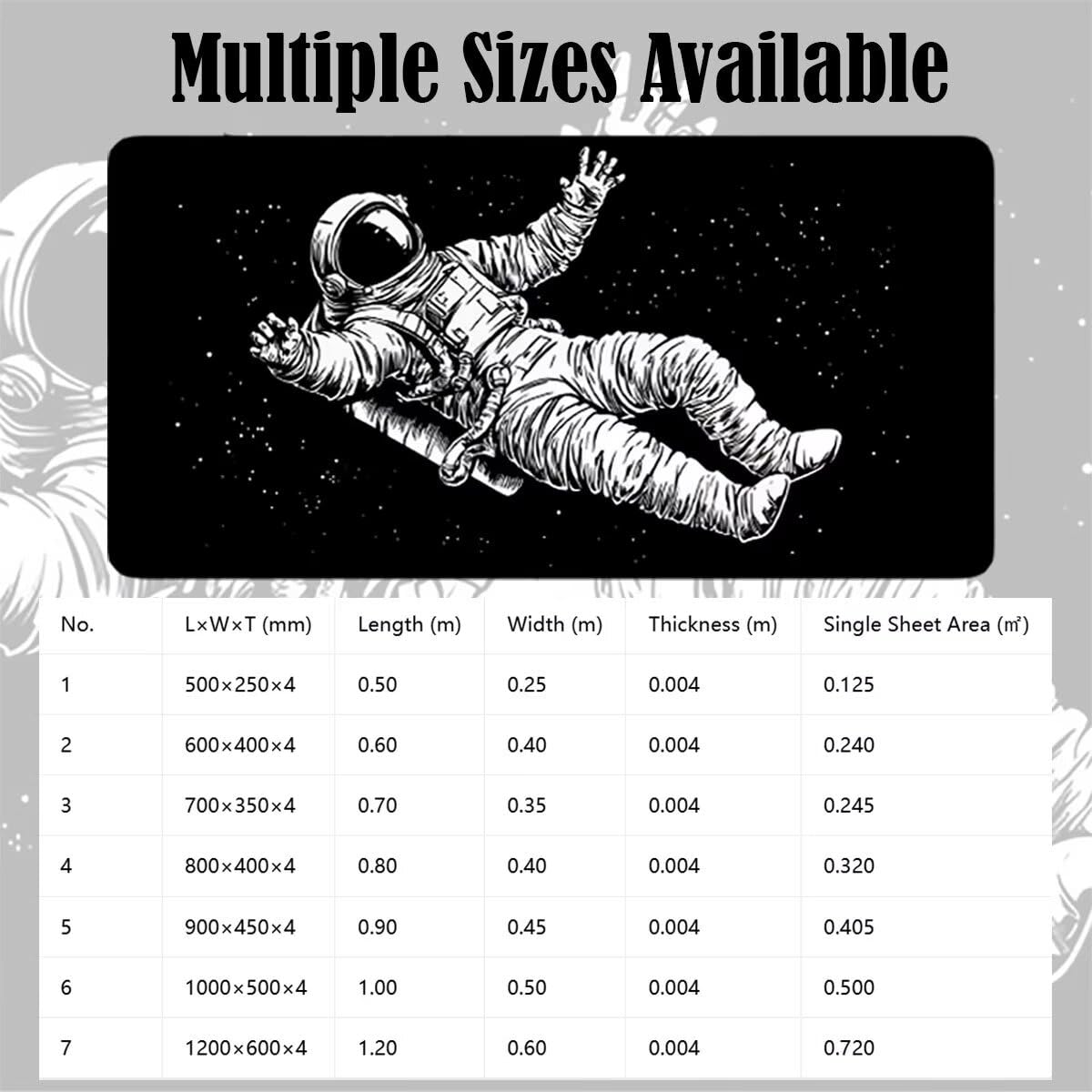 Tappetino Mouse Gaming XXL, Mousepad 1200x600x4mm nero astronauta-2 0x0-245 | Tappetino Scrivania con Base in Gomma Antiscivolo Bordi Cuciti per Computer, PC, Migliora la Precisione e la Velocità
