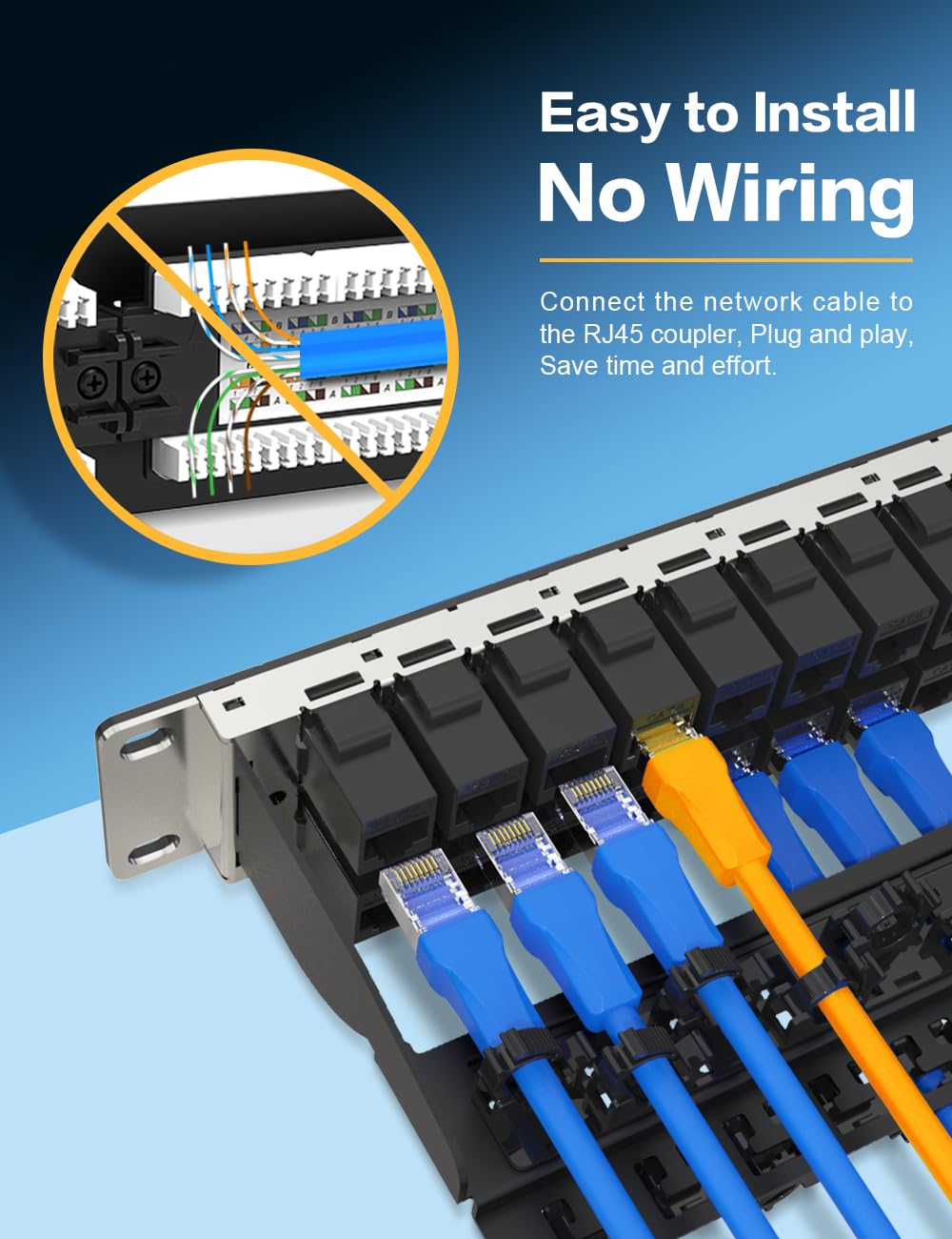 Pannello patch 1U a 48 porte Cat6 Keystone Patch Panel di rete UTP con cavo intelligente (nessuna fascetta necessaria) gestione per montaggio a rack da 19"