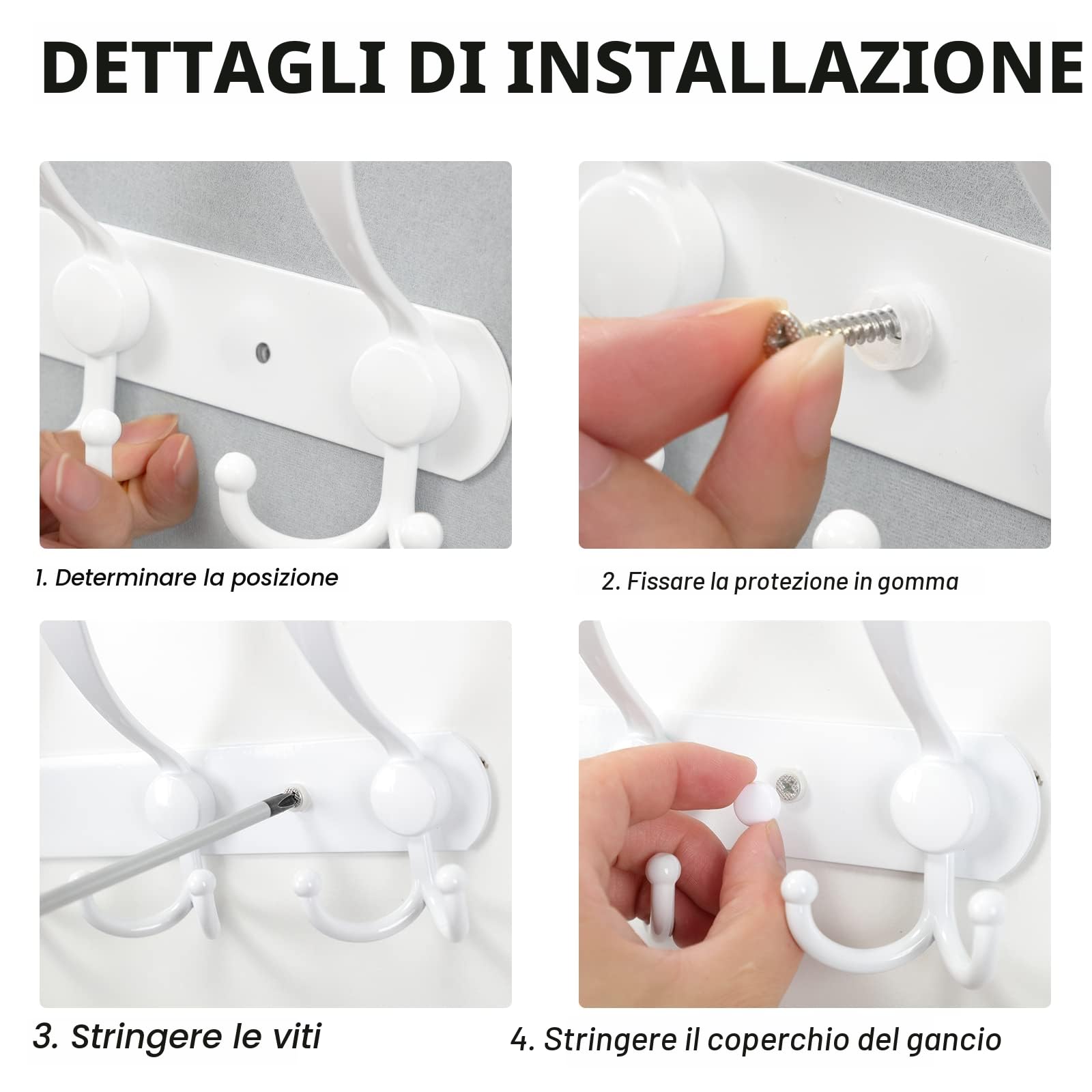 Appendiabiti a Parete - Ganci Appendiabiti Attaccapanni da Muro, Ganci Spesso Durevole in Acciaio Inox Appendi Accappatoio Asciugamani Cappotti Abiti per Bagno Cucina (5 Ganci 2 Pezzi, Bianco)