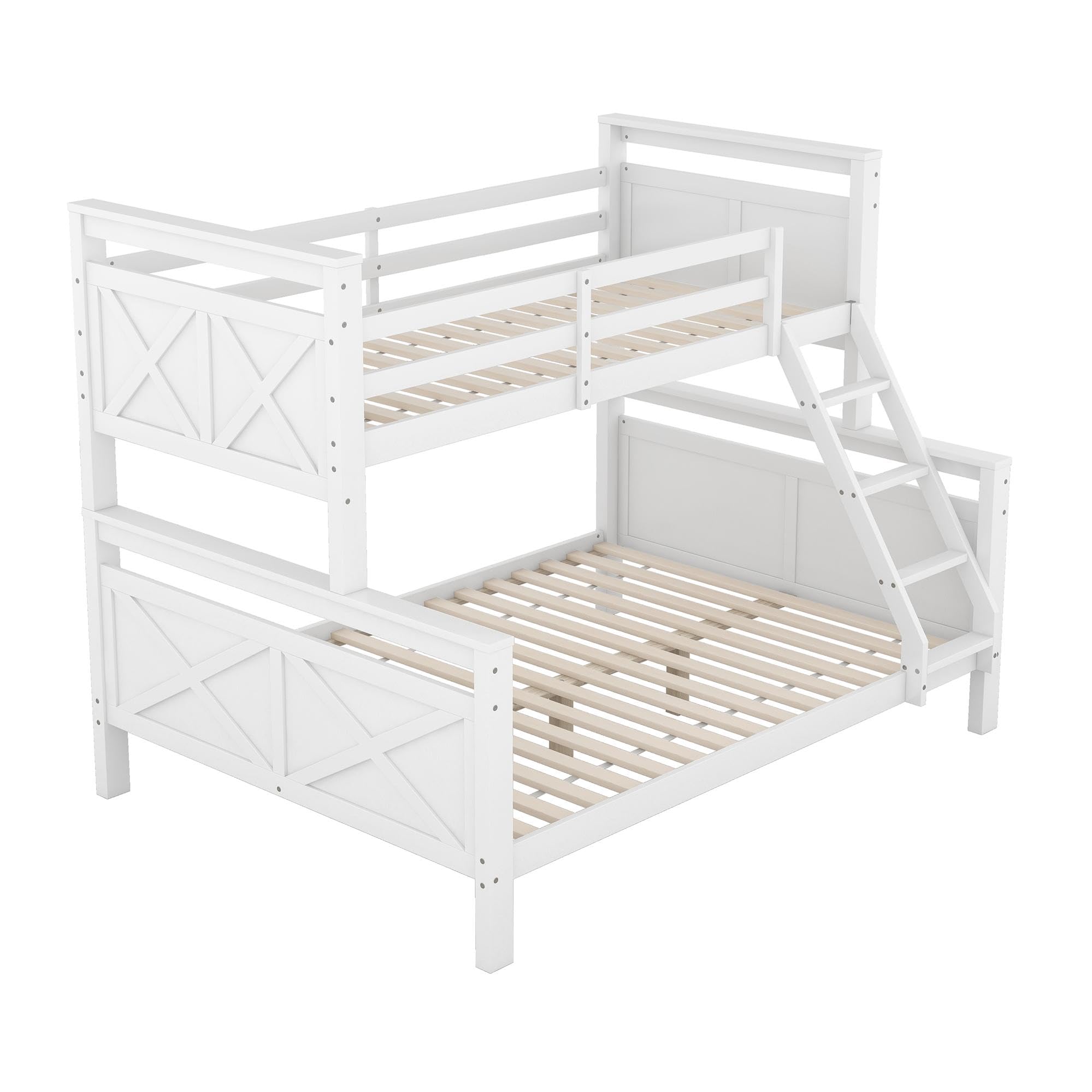 Moimhear - Letto a castello 90 (140) x 200 cm, con scala e ringhiera di sicurezza, trasformabile in 2 letti separati, letto in legno per bambini, ragazzi e adulti, bianco