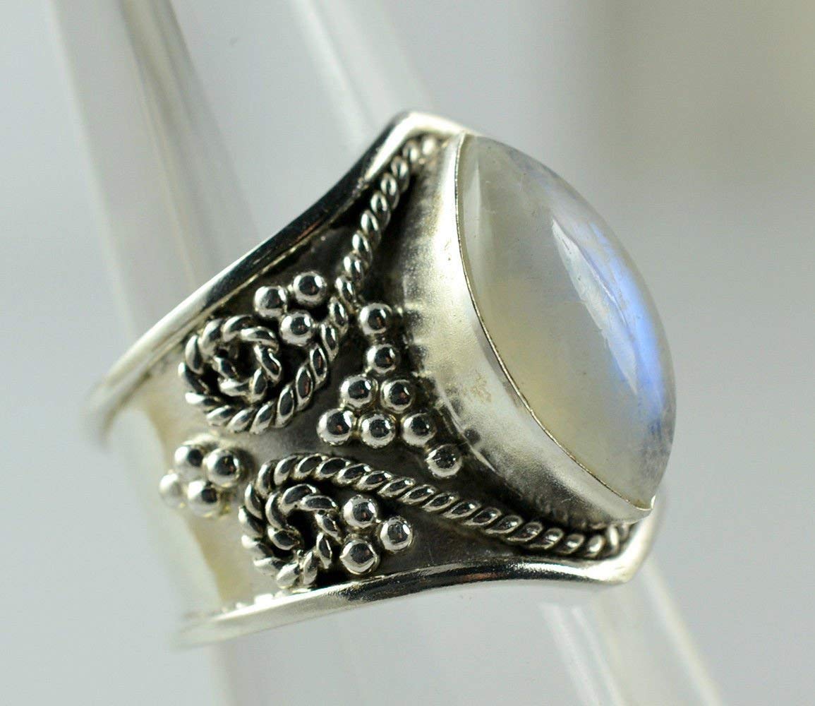 Regenbogen-Mondstein-Ring | 925 Sterling Silber Handgefertigter Statement-Versprechensring für Frauen | Natürlicher Edelstein Boho Schmuck | Juni-Geburtsstein | Geschenk für Sie