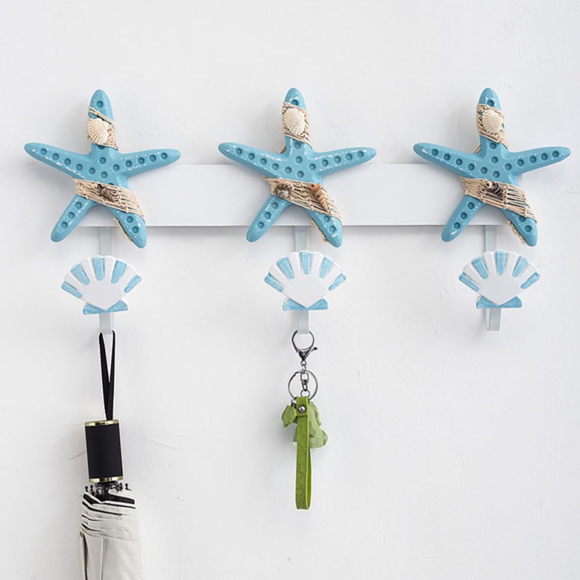 Perchero Práctico para Embellecer el Hogar y Pasillos Gancho Estilo Mediterráneo de Pared Colgante con Diseño de Figura Marina, Material Mdf y Hierro