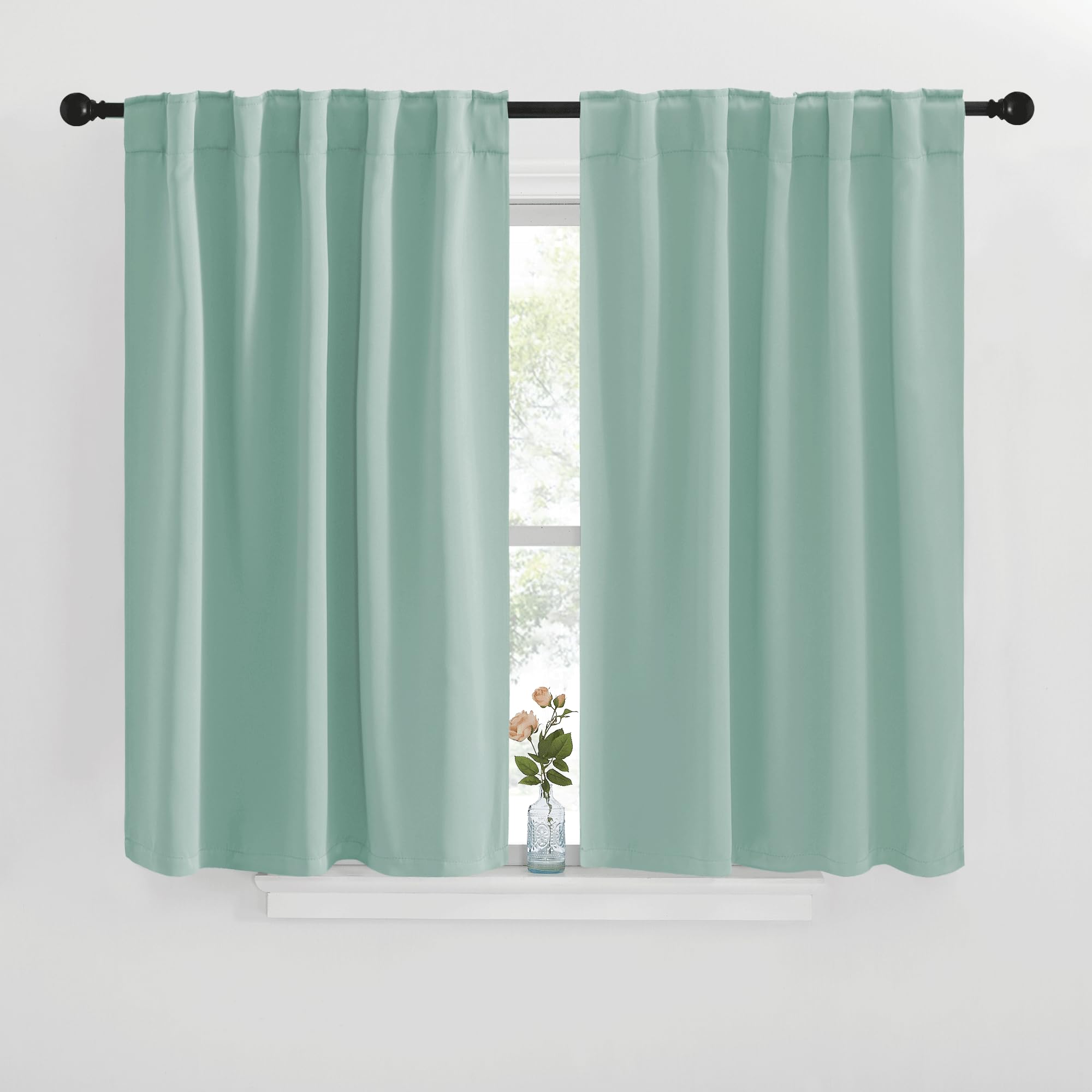 NICETOWN Window Treatment Blackout Curtains and Draperies - (Seafoam Green Color) 42x40 inch, 2 Panels, Room Darkening Blackout Panel Drapes for