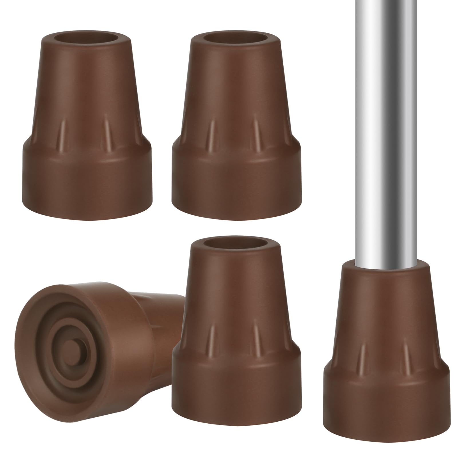 Crutch Tips Heavy Duty Replacement Rubber Cane,Hiking Walker Tips 3/4” Non-Slip All Terrain Caps Accessories for Canes, Rollator, Walkers, Universal Fit 4 PCS (Brown)