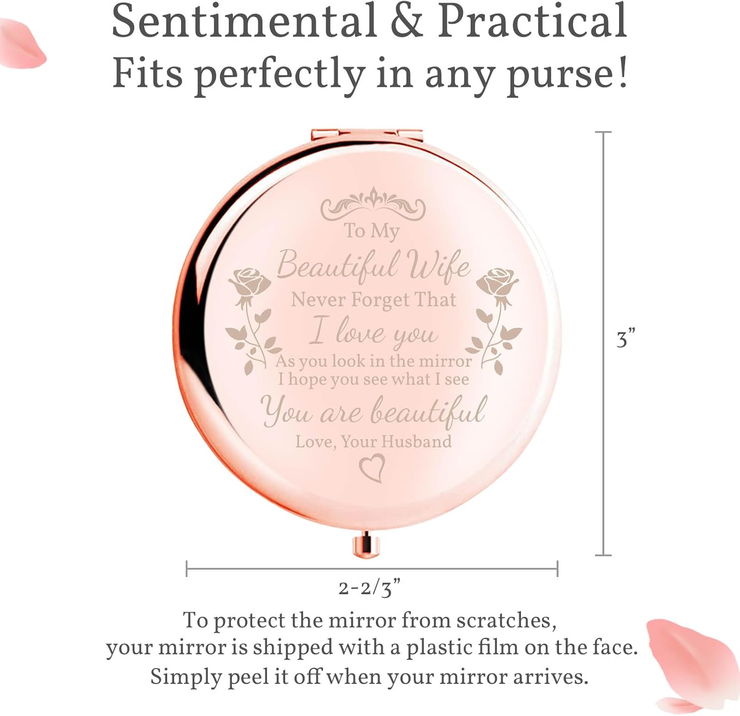 Birthday Gifts for Wife Compact Mirror, Gorgeous to My Beautiful Wife Rose Gold Compact Mirror Unique Wife Gift Mirror for Christmas Thanksgiving (to My Beautiful Wife) - Image 5
