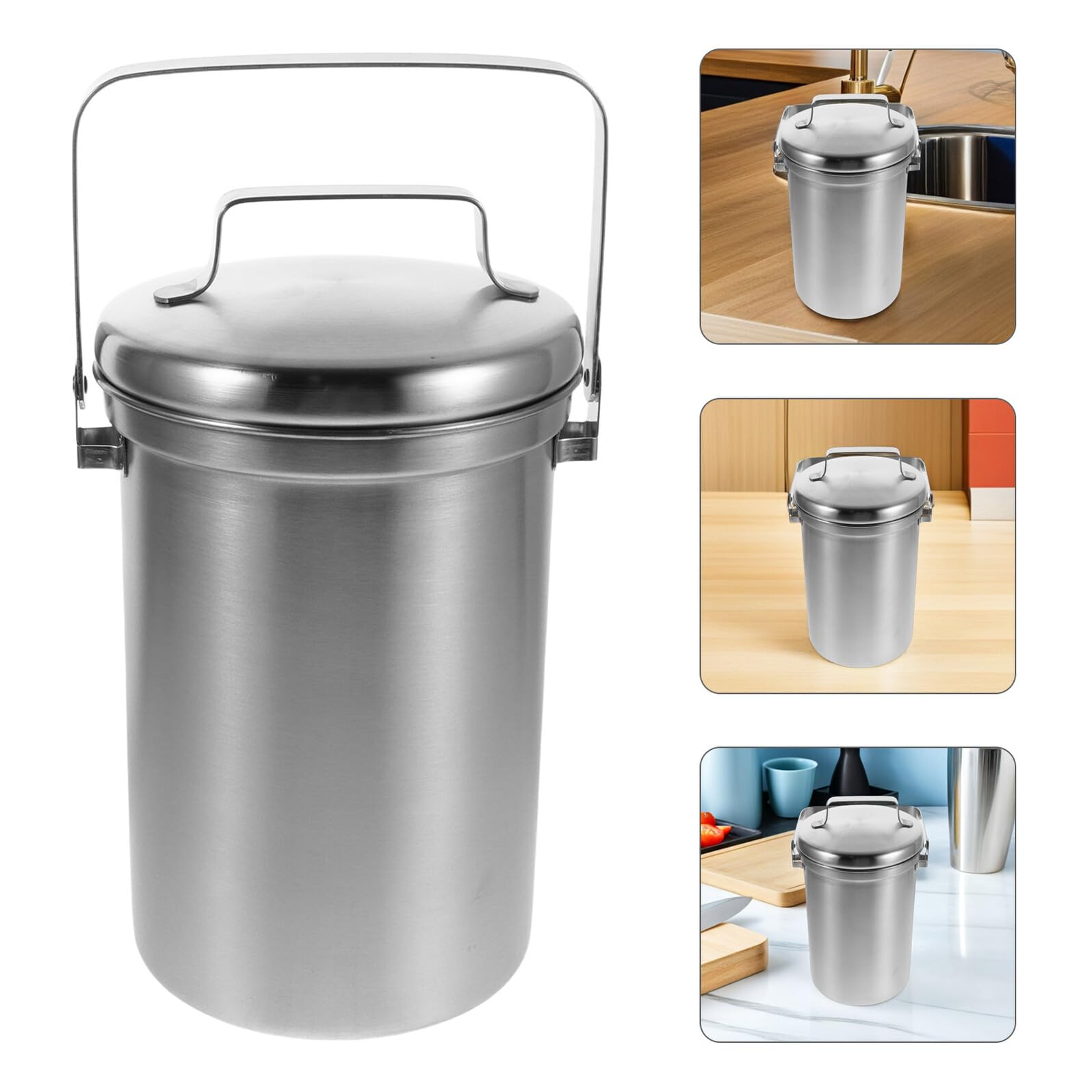Küchenmülleimer 3l Platzsparendes Design aus Edelstahl mit Deckel und Tragegriff Geruchsdichter Komposteimer für Küchenabfälle für Küchenarbeitsplatte