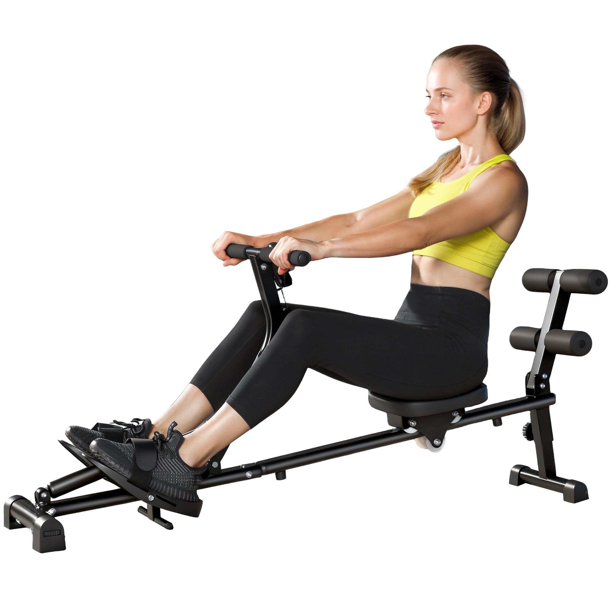 SPORTNOW 2 in 1 Rudergerät für Zuhause leises Rudergeräte mit 12 Widerstandsstufen LCD-Display Sit-up-Funktion Vertikale Lagerung Rudermaschine bis 100kg Heimrudergerät für Heimfitness