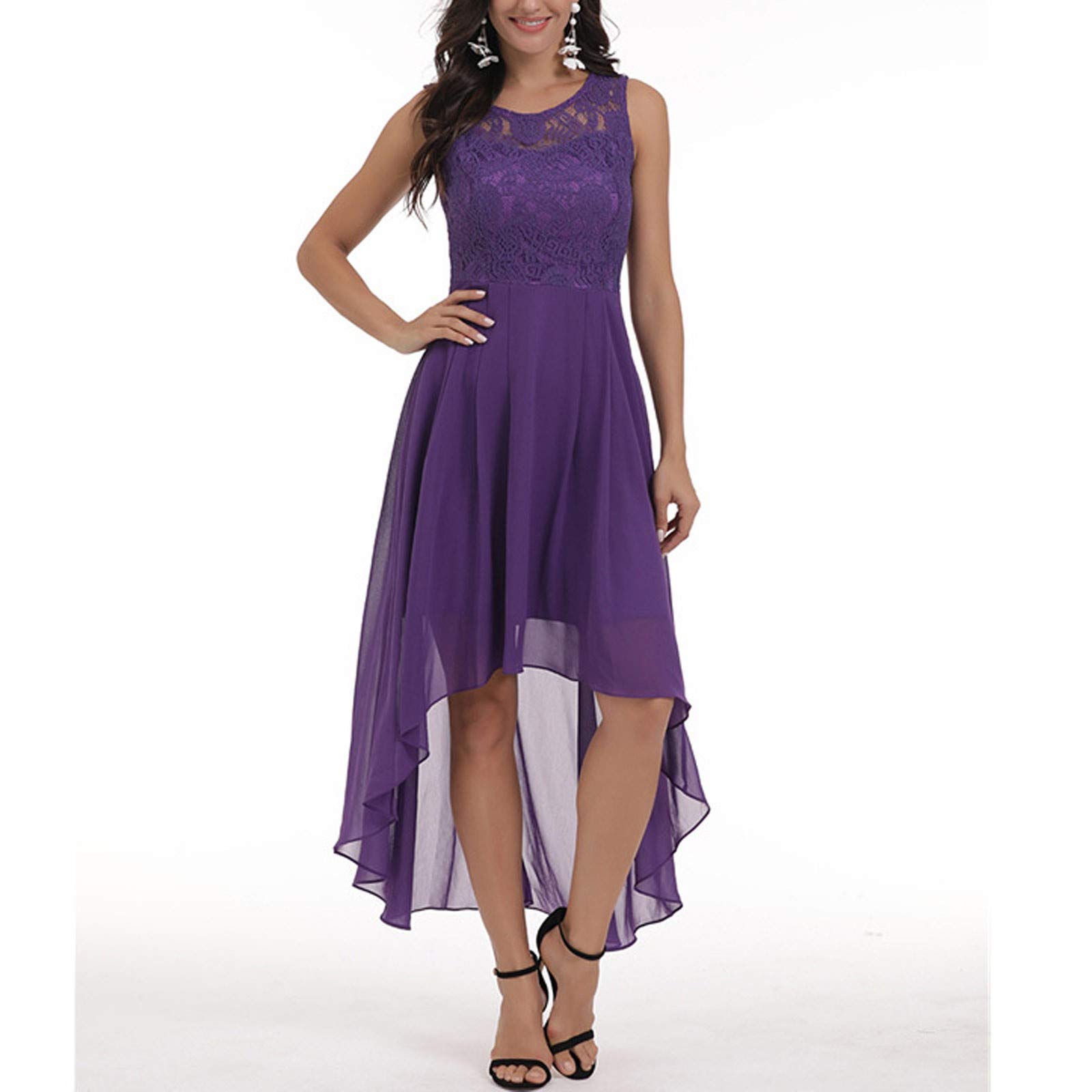 Kleid Hochzeitsgast Damen Elegant Abendkleider Lang Sommer Brautjungfernkleider Lochstickerei A Linie Sommerkleider Frauen Leicht Und Luftig Spitzenkleid Midi Asymmetrisch Kleider Für Hochzeit