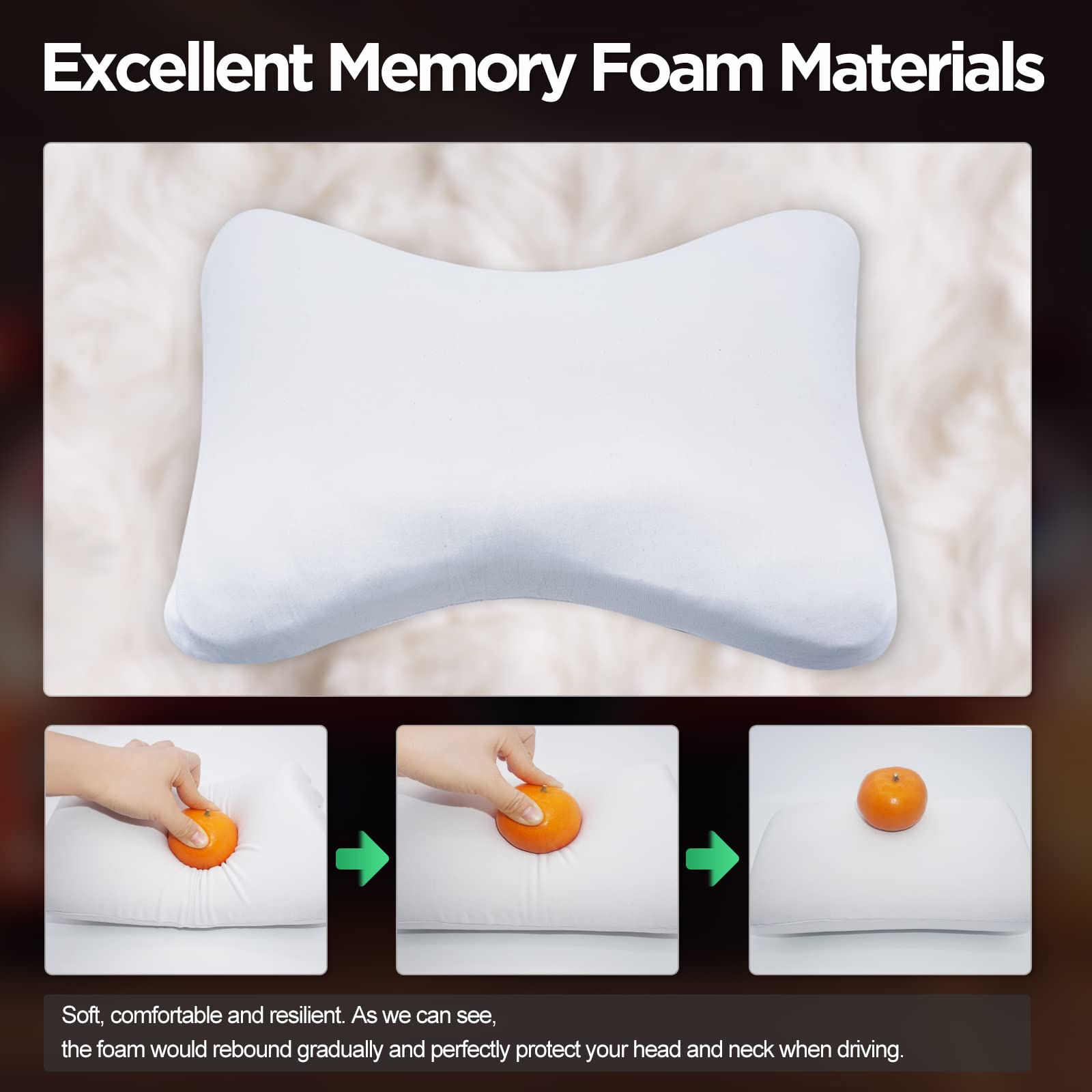 2 x Cuscini per il Collo dell'Auto, Cuscini per Poggiatesta in Vera Pelle in Memory Foam Regolabile Hysami, Comodi Cuscini di Supporto per il Collo per Adulti e Bambini
