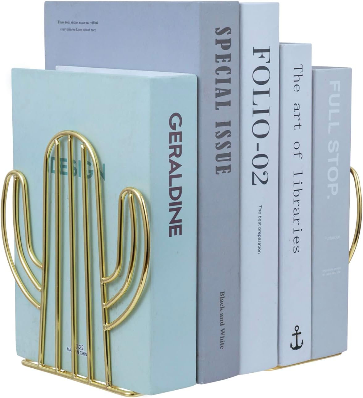 MyGift Moderno sujetalibros de alambre de metal de tono latón, diseño de cactus, estilo del suroeste del desierto en forma de Sagauro, soportes