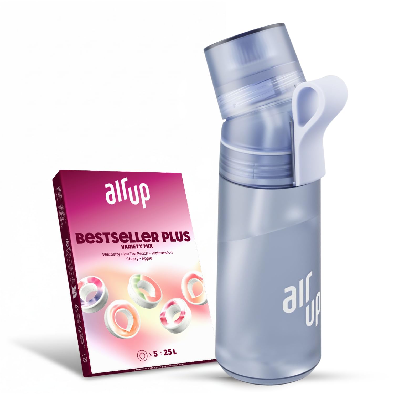 AIR UP water bottle Twist Pro original starter set with pods in 5 flavours I 600ml water bottle with sugar-free flavouring I dishwasher-safe, BPA-free I Colour Blueberry purple โ image 1