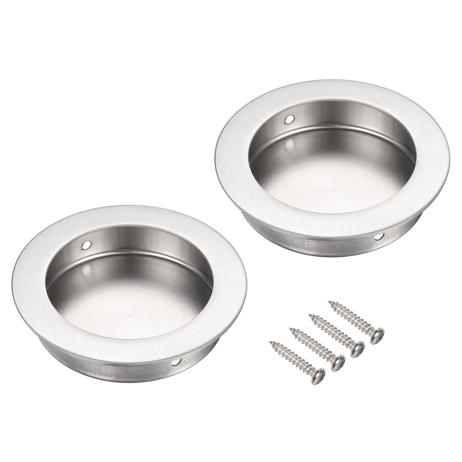 sourcing map 2pcs Recessed Handle Stainless Steel 59mm/2.32" Round Sliding Door Pulls with Screws, Round Embedded Design Finger Pulls Handles for Sliding Barn Bypass Doors Wardrobe Drawer