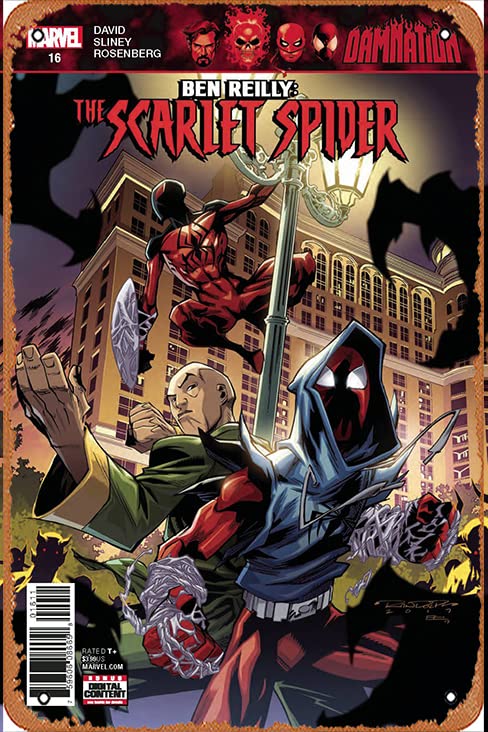 Retro Cartoon Metal Tin - BEN REILLY SCARLET SPIDER #16 LEG - Anime Tin Sign Poster,Wall Art,Vintage Plaque Sign for Bar Restaurant Home Coffee Bathroom Garage Office Wall Decor 12x8 Inch