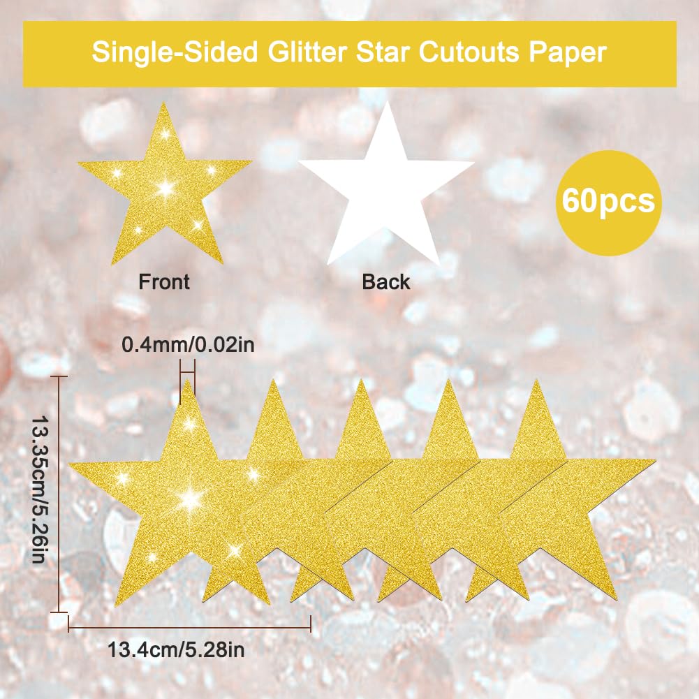 60 Pieza de Recortes de Estrellas Doradas de 5 Pulgadas Estrellas de Cartón Grandes Recortes de Cinco Estrellas Recortes de Estrellas de Cartón de Papel Impresos Individuales Decoración para