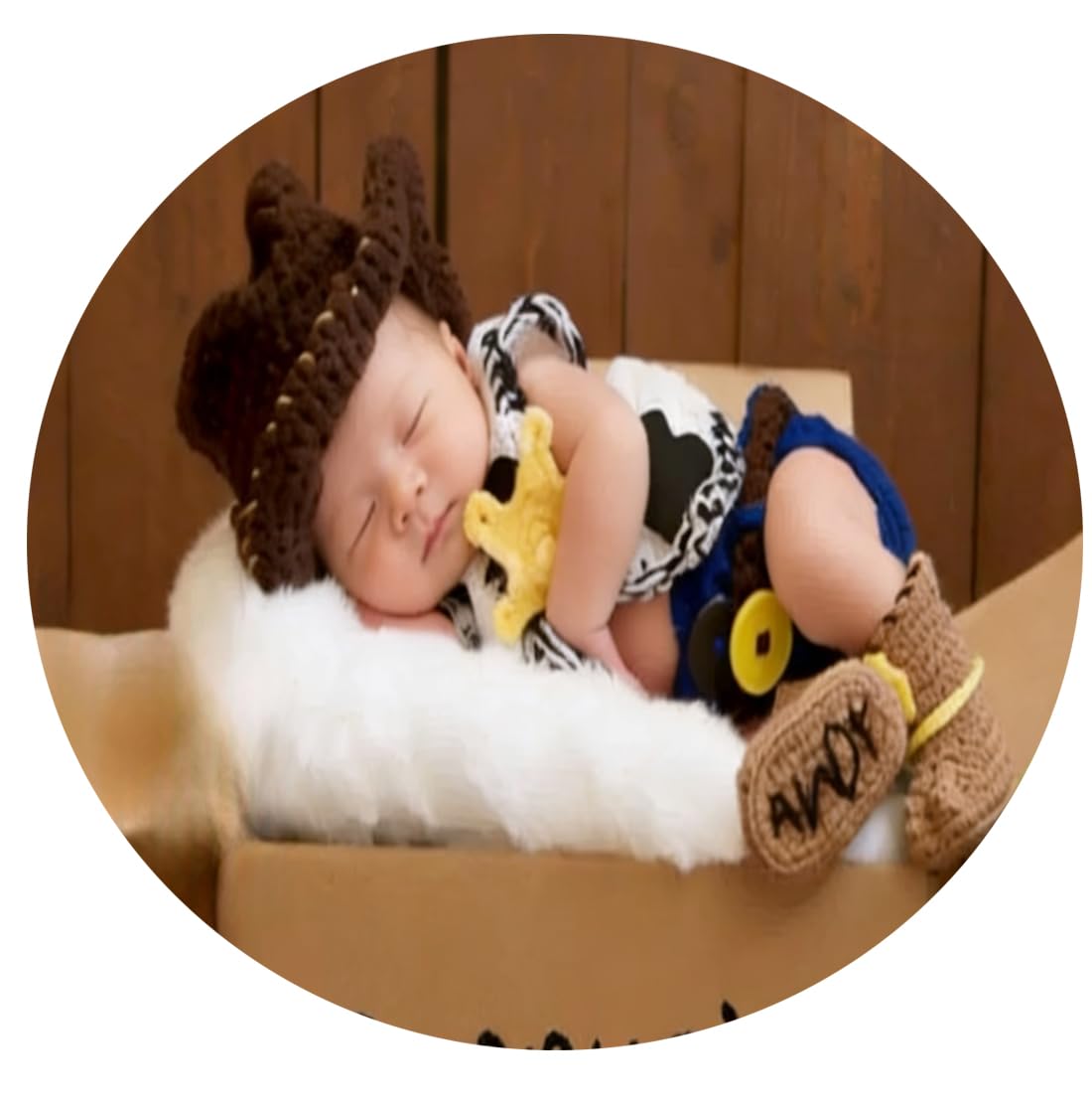 Vomdrok Newborn Photography Props Cowboy Outfit Boy Girl Photo Shoot Outfits Crochet Knitted Clothes Cowboy Hat Vest Shorts Set