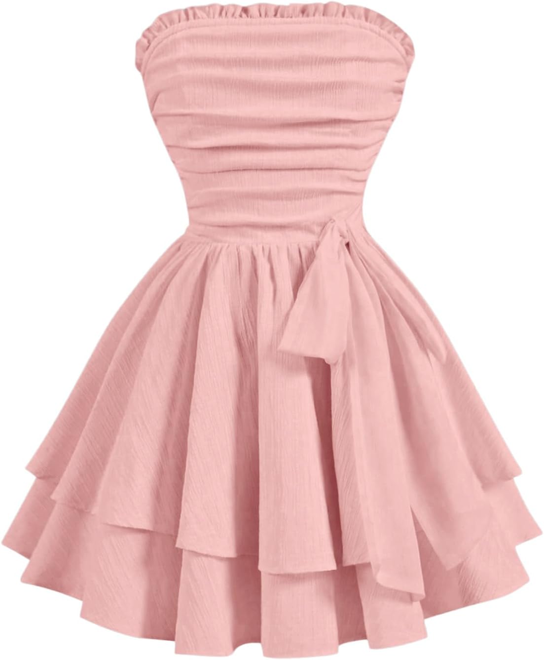 SHENHE Girl's Summer Party Holiday Dress Ruched Strapless Layered Ruffle Smocked Tube Dress