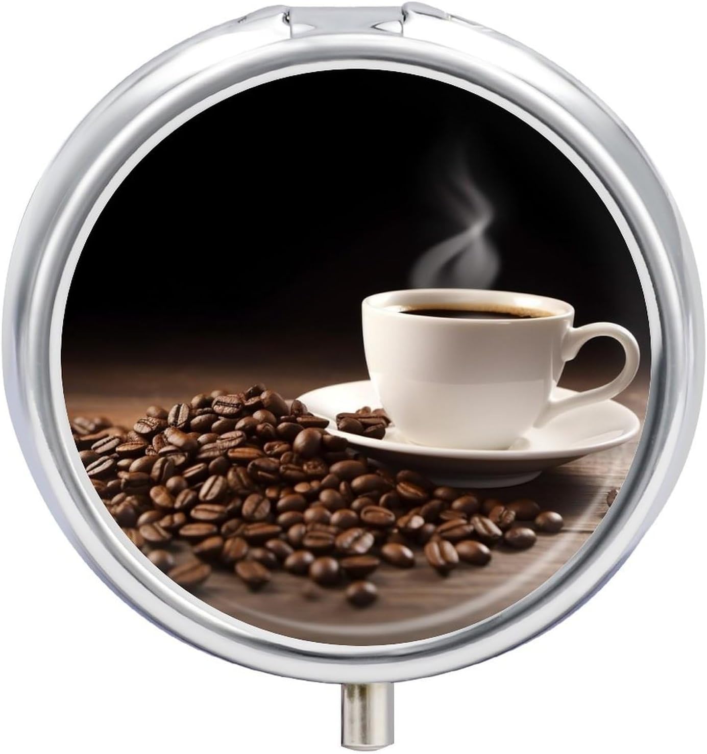 Round Daily Coffee Cup Coffee Beans Pill Case with 3 Compartment & Mirror
