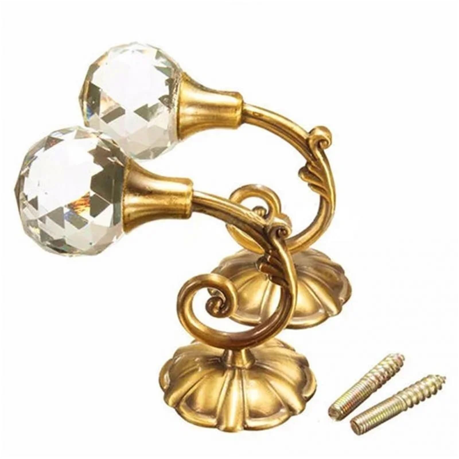 Tie Backs For Curtains 2pcs Metal Crystal Glass Curtain Holdback Wall Tie Back Hooks Hanger Holder Window Accessories(Color-2)