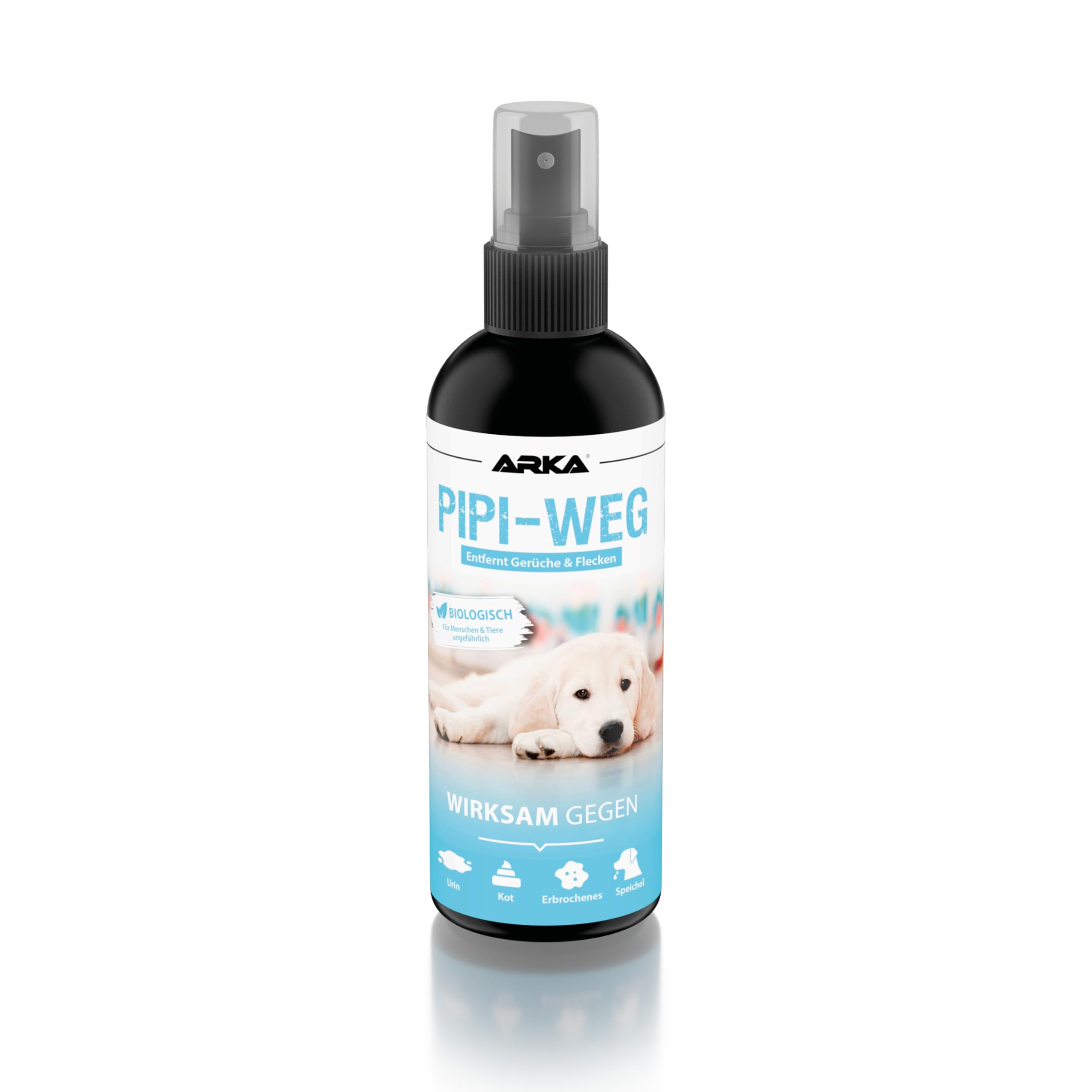 ARKA Dog urine remover – PIPI-Weg Spray 100 ml – enzymatic cleaner for dog pee, faeces & vomit – strong odour control for carpets, sofas & floors – natural, pet-safe formula – deep acting