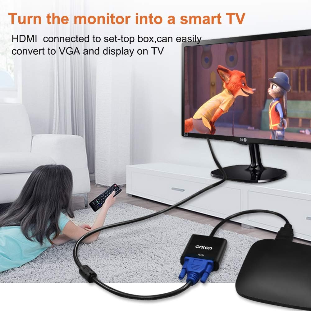 Setup example: Connecting a set-top box to a monitor via HDMI to VGA converter