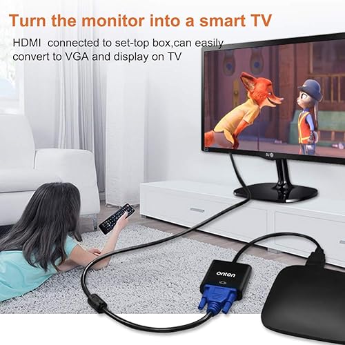 Miniatura 2 de ONTEN Adaptador HDMI a VGA, HDMI a VGA, adaptador de HDMI a VGA, chapado en oro, 1080P Active HDMI a VGA, convertidor de video macho a hembra