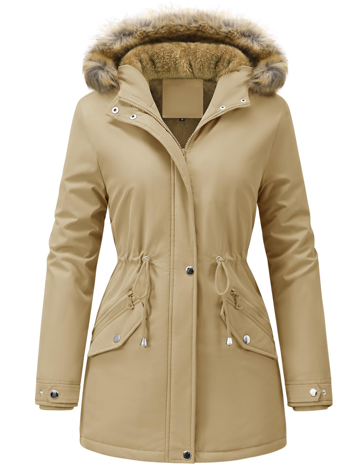 Women Winter Coat UK Fleece-Lined Jackets Ladies Long Winterproof Parka Warm Padded Coats Thermal Thickened Hooded Outwear Detachable Hood Overcoat