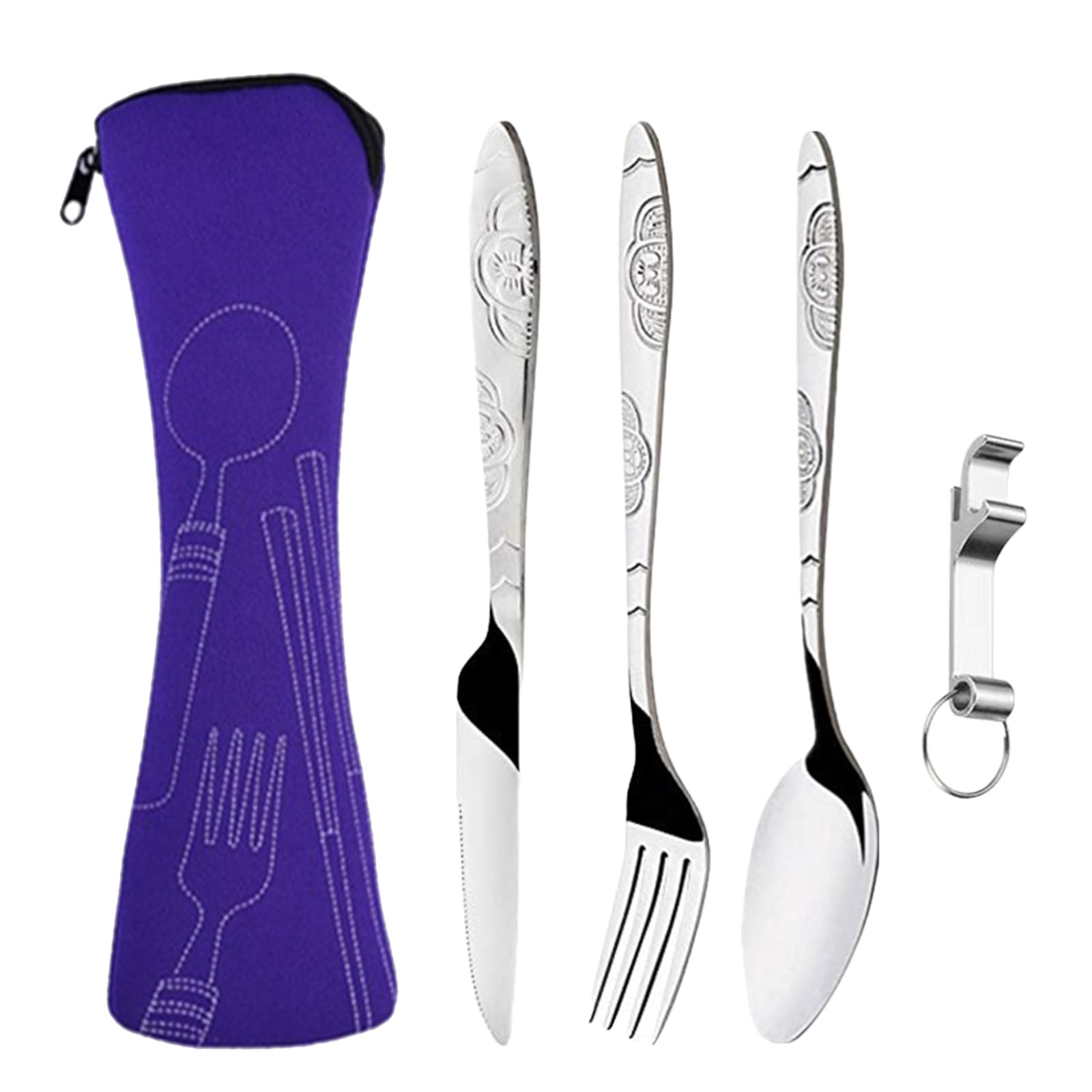 Set Di Posate In Acciaio Inox Con Custodia - 4 Pezzi Portatile Per Campeggio, Viaggi E Picnic - Foto 3