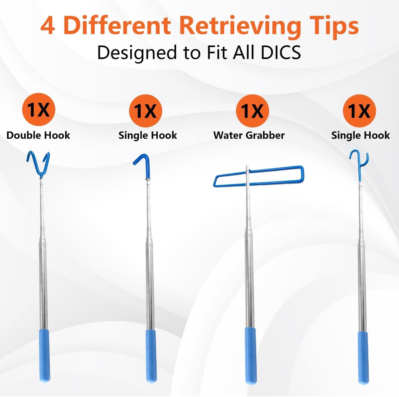 DF 4-in-1 Disc Golf Retriever Pole - 16-ft Telescopic Stainless Steel, Disc Golf Disc Retriever with Hooks Suction-Cup Carry Bag - Disc Golf Accessories for Water Trees Bushes.