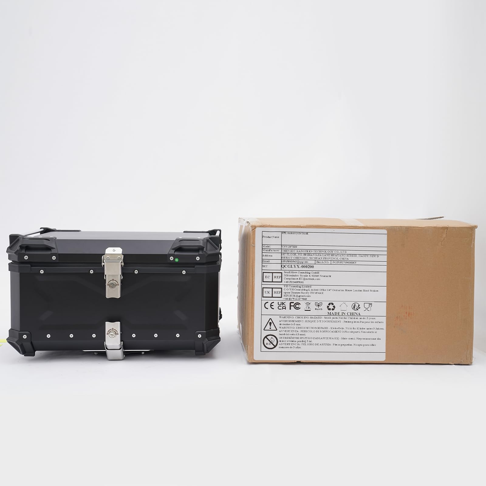 Topcase Baúl de moto 65 l impermeable con cerradura de seguridad