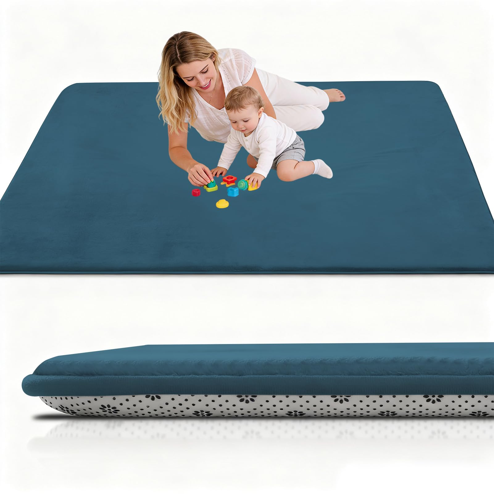 Stqyeiw Large Nursery Carpets 90 x 180 cm Blue Memory Foam Play Mat for Baby Non Slip 2CM Thick Children's Play Mat for Crawling Play Tummy Time Area Rug Playmat for Floor Baby Play Mat — image 1