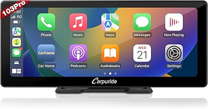 Carpuride W103 Pro avec Transmission sans Fil Bluetooth Système Audio Portable Carplay et Andorid Auto, écran Tactile 10,3 Pouces 1080P, Mirror Link/GPS/Siri/FM/G00gle