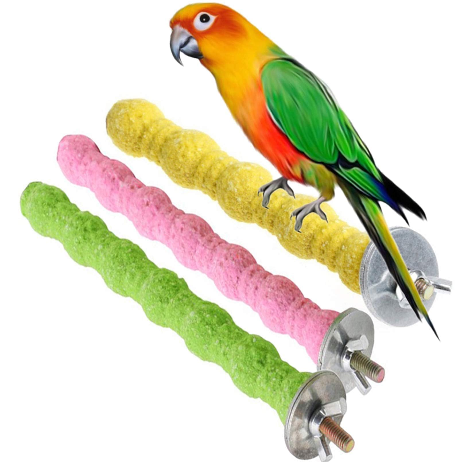 kathson 3PCS Bird Perch Parrot Stand Cage Accessories Natural Wooden Stick Paw Grinding Rough-surfaced Chew Toy for Cockatiels Cockatoo Lorikeet Conure Parakeet (Random Color,7.87inch)