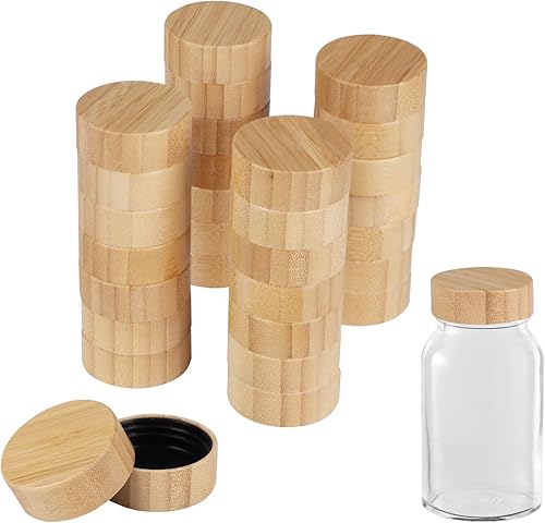 28 tapas para tarros de bambú de 1.85 pulgadas de profundidad, tapas de bambú natural para tarros de especias de 4 y 6 onzas, tapas de