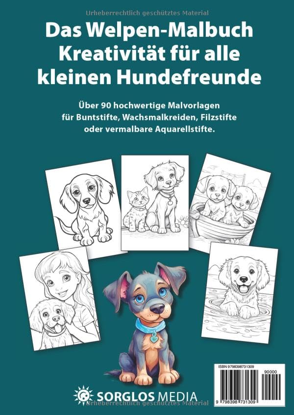 Hundewelpen Malbuch: Über 90 Malmotive – Das große Hunde-Welpen Ausmalbuch im DIN A4 Format