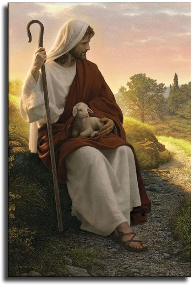 WRR Simon Dewey - Jesus Christ The Good Shepherd Poster Picture Canvas Wall Art Print Jesus with Lamb Poster Home Room Decor -714 (16x24inch-NoFramed)