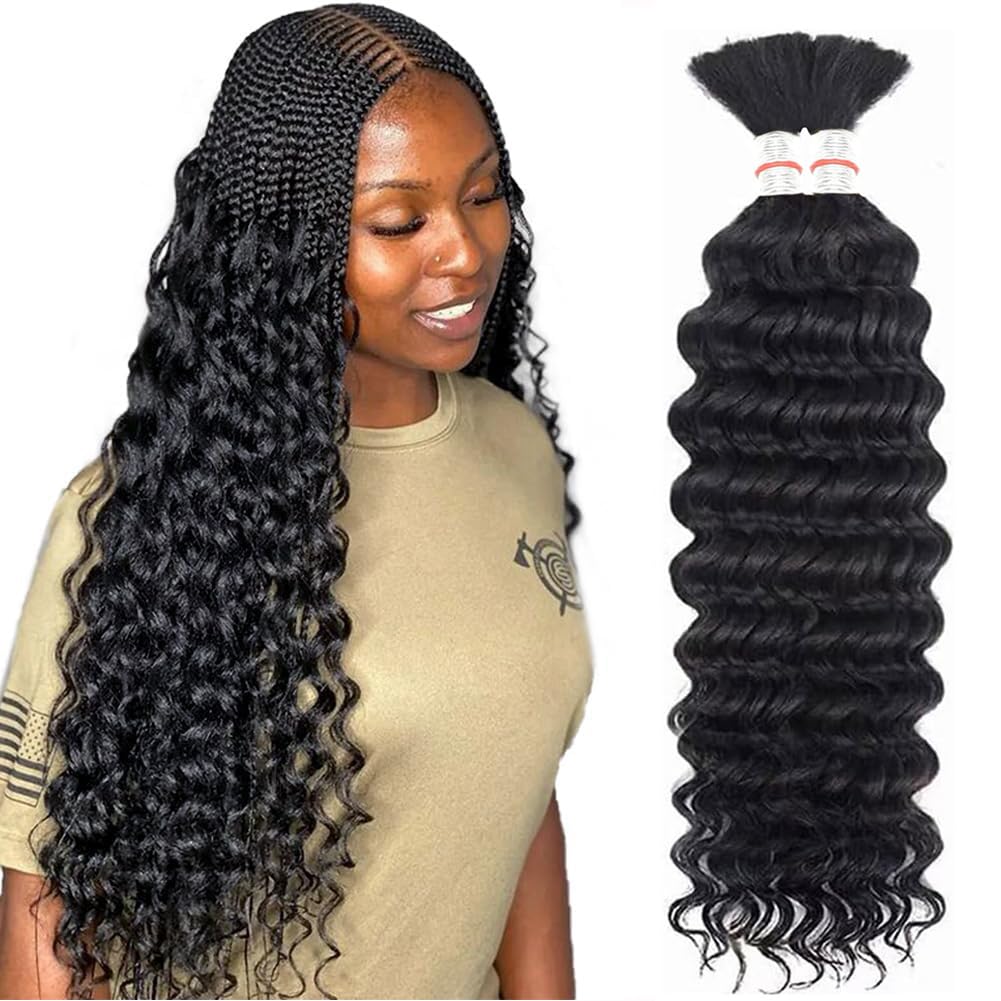 Amella Bulk Hair For Braiding - 16Inch Deep Wave Brazilian Virgin Hair (1pack-2bundles) - 100g