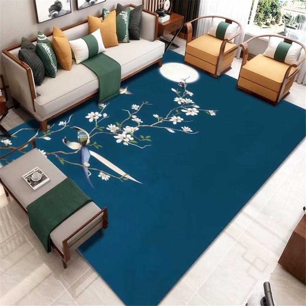 Tapis de salon bleu avec motif de fleurs tapis cuisine anti-acariens revêtement de sol 60x90cm