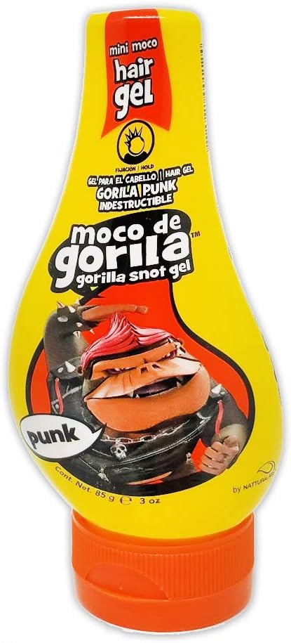 Moco De Gorila Mini Punk. Maximum Hold Hair Gel. Easy Squeeze Bottle. No Residue. 2.99 Oz / 84.7 gr.