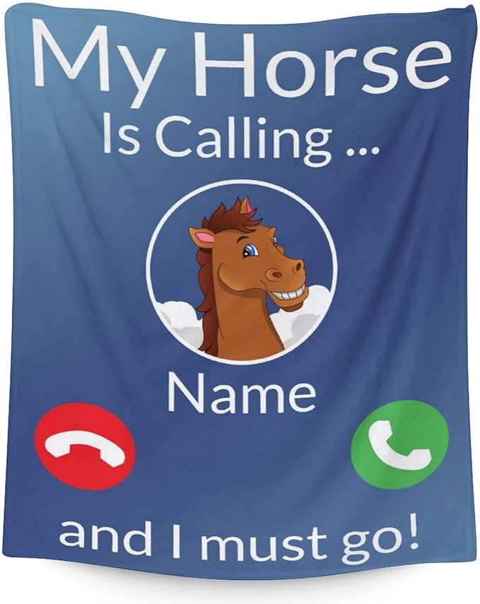 Mercuryelf Custom Horse Blanket Gift - 60x80 Inches Funny Throw Blankets for Women, Men - Blue Soft, Fuzzy & Warm Throws for Bed, Couch
