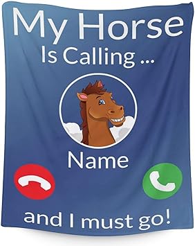 Mercuryelf Custom Horse Blanket Gift - 60x80 Inches Funny Throw Blankets for Women, Men - Blue Soft, Fuzzy & Warm Throws for Bed, Couch
