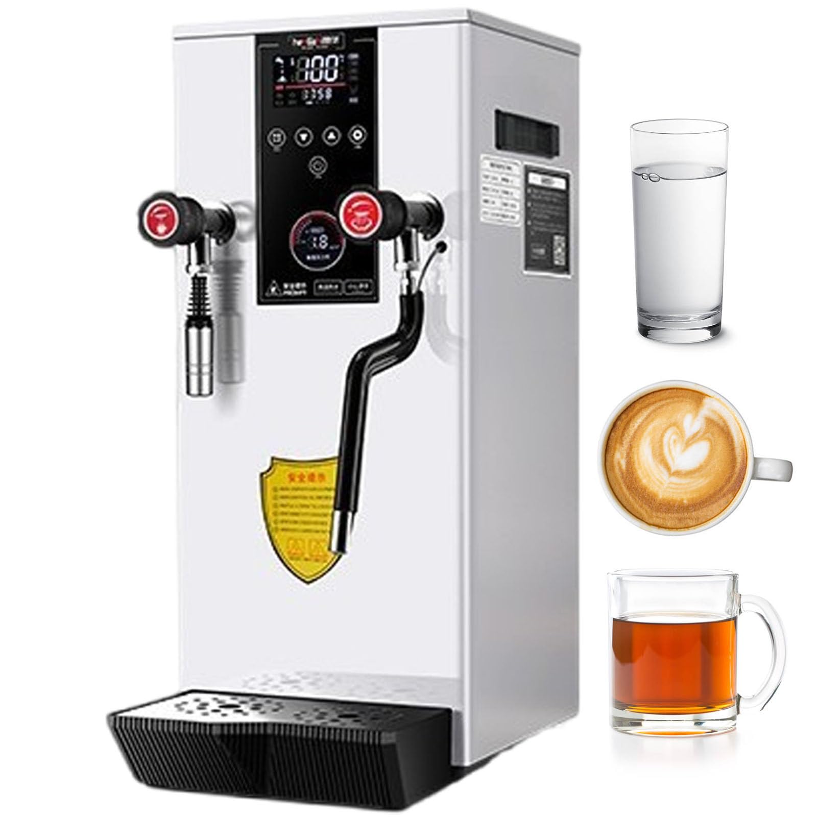 Komercyjny spieniacz do mleka i bojler na wodę, 12 l, 2500 W, automatyczny parowar z zaworem obrotowym 360° i wyświetlaczem LED, do kawiarni i sklepu z herbatą bąbelkową