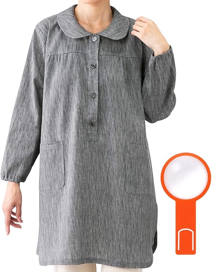 Amazon Co Jp 高島ちぢみ 涼しい おしゃれ 割烹着 チュニック 春 夏 しおり型ルーペ付き 服 ファッション小物