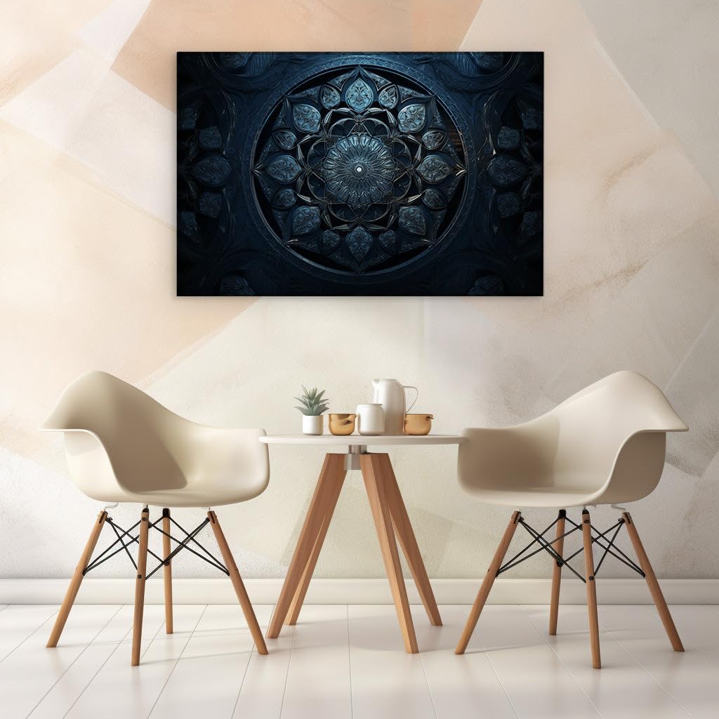 Canvas for Living room. Deep Blue Serenity: A Journey Into Abstract Floral Digital Art, 27 x 18 inch Canvas Wall Art - Contemporary Masterpieces - Modern Home Decor