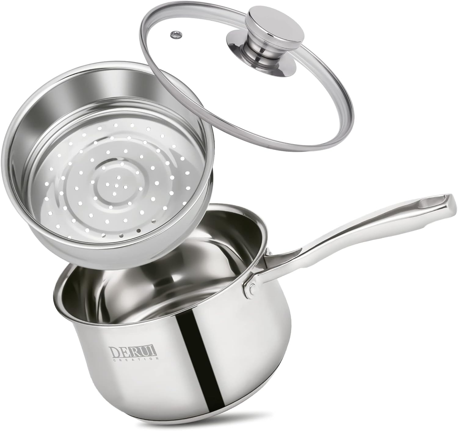 DERUI CREATION Stainless Steel Saucepan 16cm | 1.5 Litre with Steamer DERUI CREATION Stainless Steel Saucepan 16cm | 1.5 Litre with Steamer