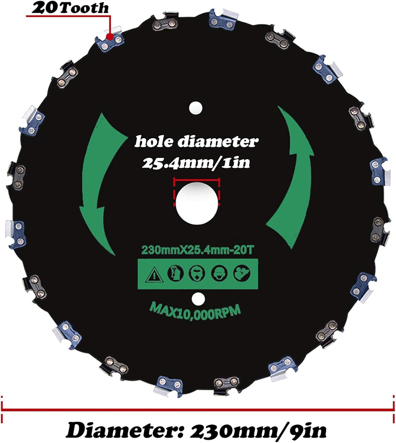 CZS 9" Brushcutter Chainsaw Tooth Blade,20T Chainsaw Tooth Brush Cutter Blade,2 Pack (Adapter Included)