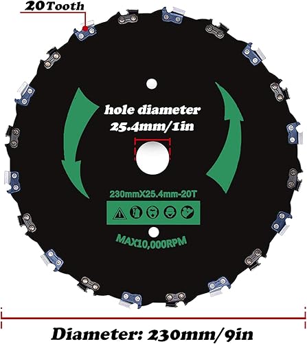 Miniatura 5 de CZS Cuchilla de dientes de motosierra de 9 pulgadas, hoja cortadora de cepillo de dientes de motosierra 20T, 2 unidades (adaptador incluido)