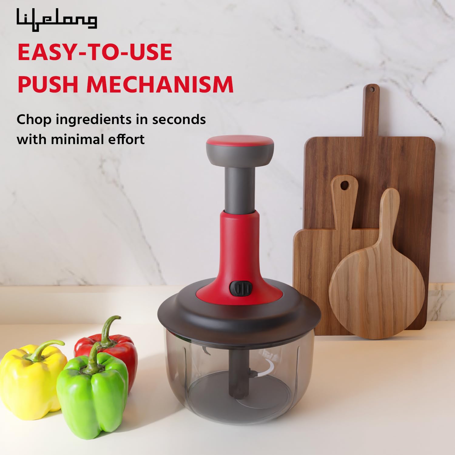 Lifelong Push Chopper 1600ml with Whisker | Versatile Multi-Purpose Vegetable, Onion, and Garlic Chopper, Ideal Manual Kitchen Cutter for Effortless Food Preparation(LLKT001,Red) 6 61qiK9GucmL. SL1500