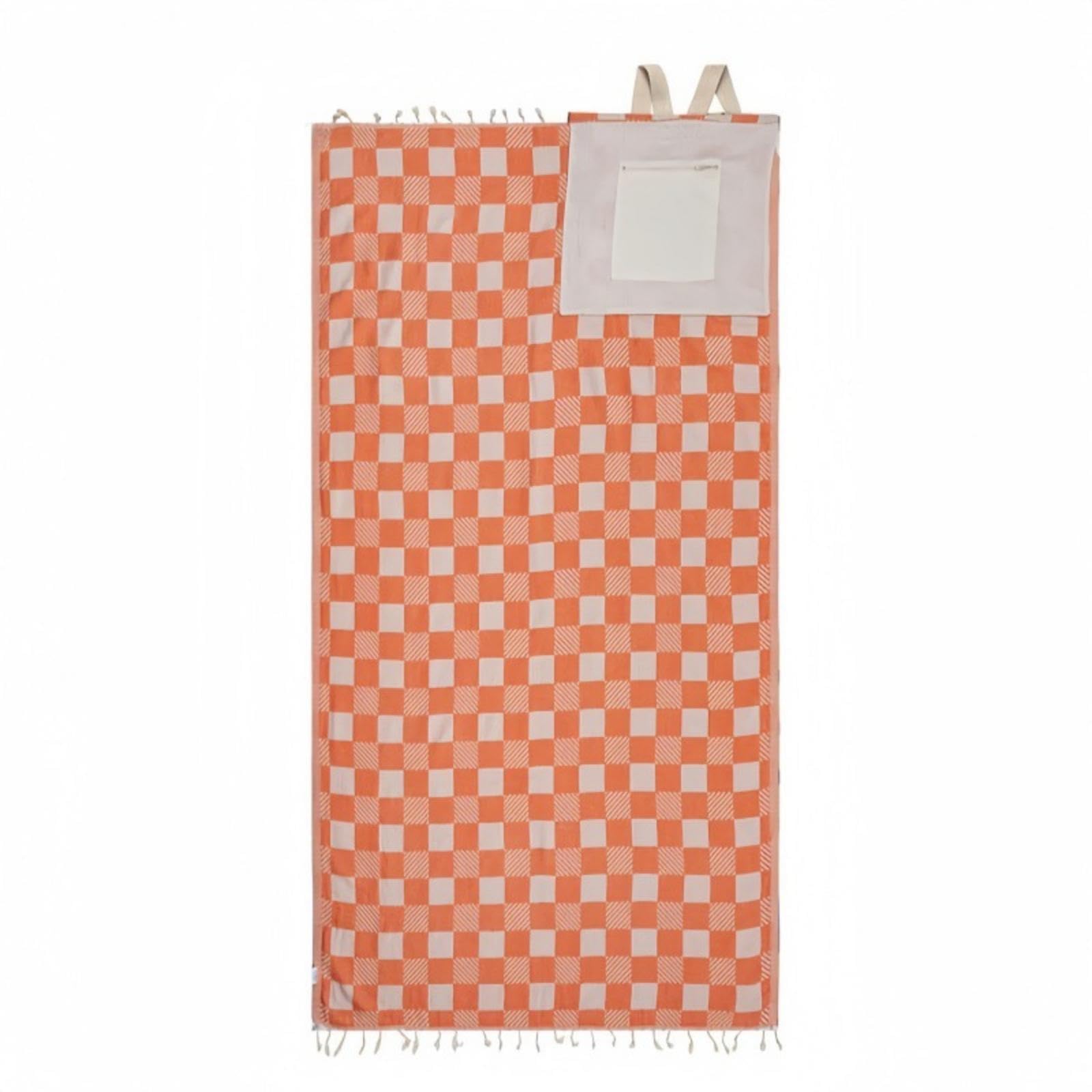 SNAPPSY Convertible Beach Towel Bag Woven Towel Bag with Pocket Lightweight for Beachgoers, Vacationers, Pool, Picnics Orange Plaid-picture-29